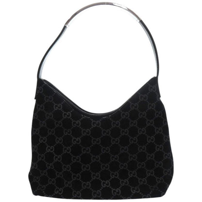 Gucci One Shoulder 001 3778 Suede Metal Leather Black Silver Hardware Black