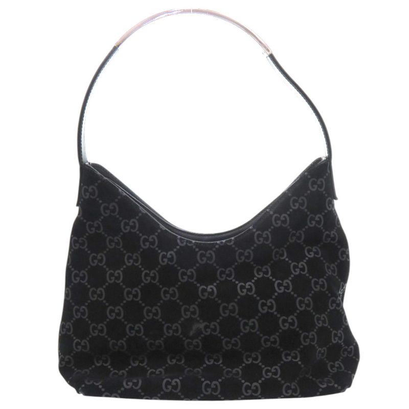 Gucci One Shoulder 001 3778 Suede Metal Leather Black Silver Hardware Black