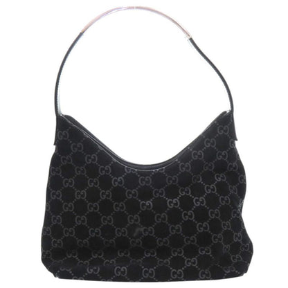 Gucci One Shoulder 001 3778 Suede Metal Leather Black Silver Hardware Black
