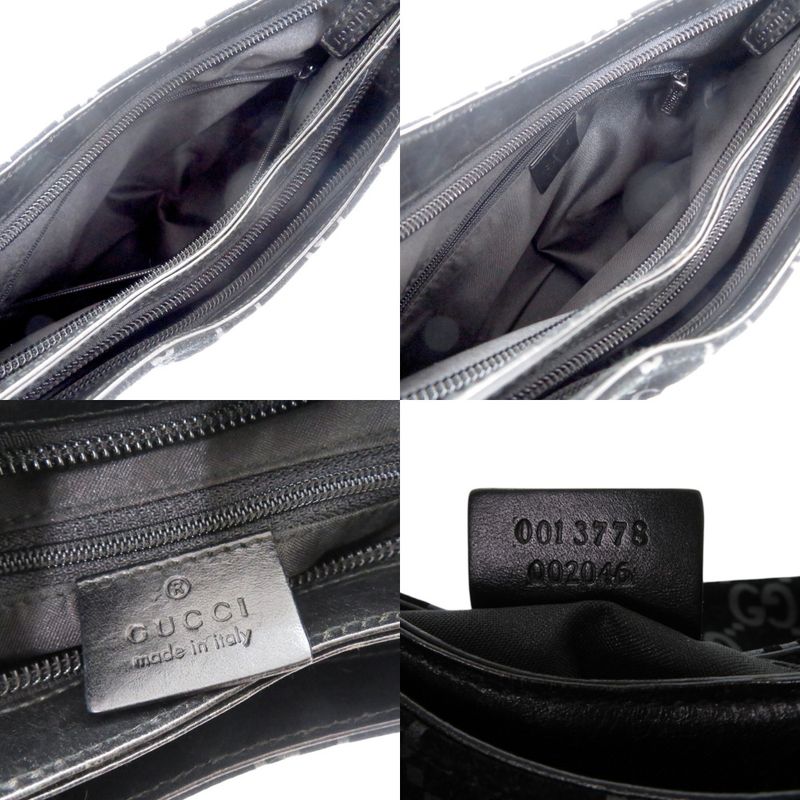 Gucci One Shoulder 001 3778 Suede Metal Leather Black Silver Hardware Black