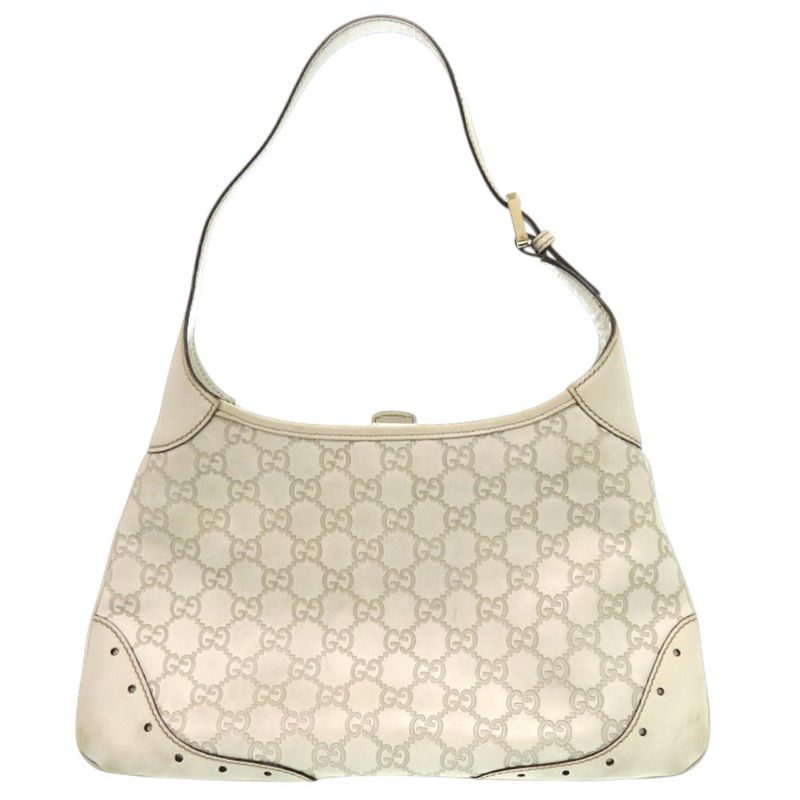 Gucci One Shoulder Guccissima 145778 Leather Ivory Gold Hardware White Handbag