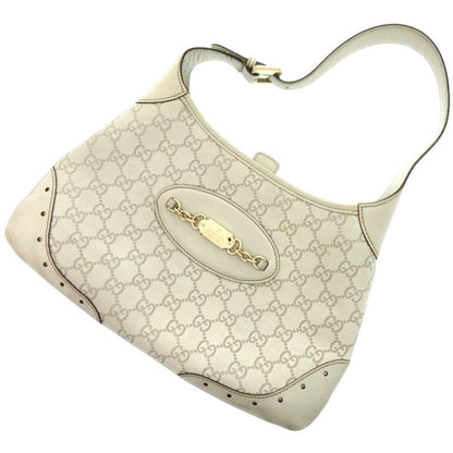 Gucci One Shoulder Guccissima 145778 Leather Ivory Gold Hardware White Handbag