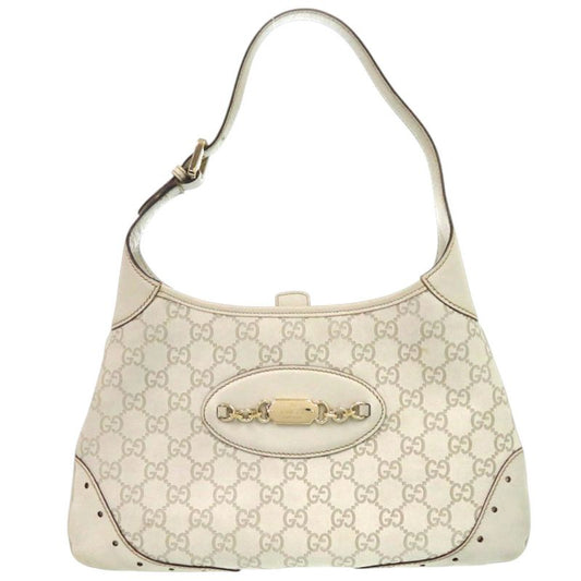 Gucci One Shoulder Guccissima 145778 Leather Ivory Gold Hardware White Handbag