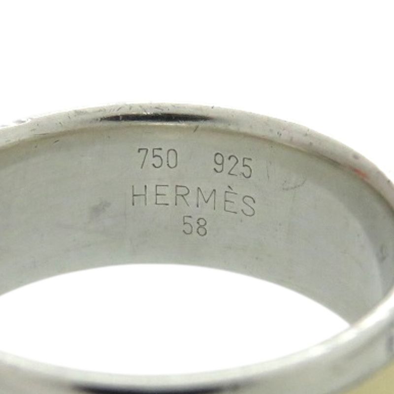 Hermes H Logo Silver 925 18k Yellow Gold Size 58 Silver Ring 1633 Hermes