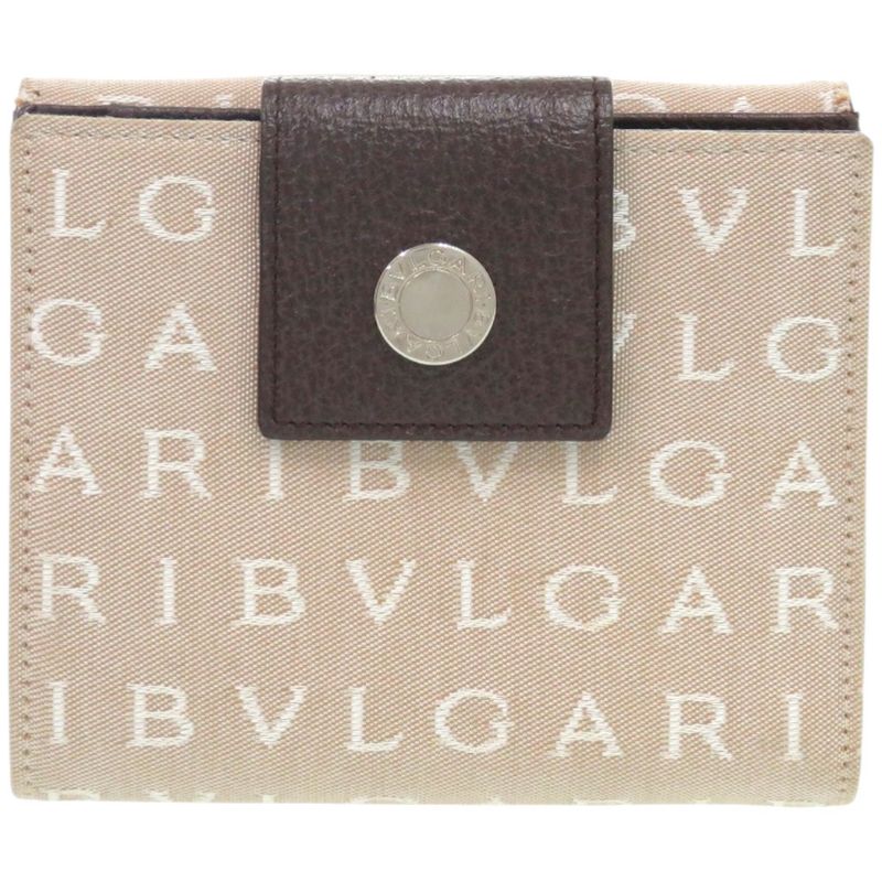Bvlgari Logomania Canvas Leather Silver Hardware Beige Bifold Wallet 0445