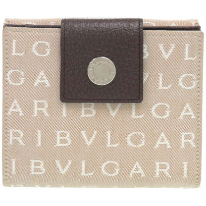 Bvlgari Logomania Canvas Leather Silver Hardware Beige Bifold Wallet 0445