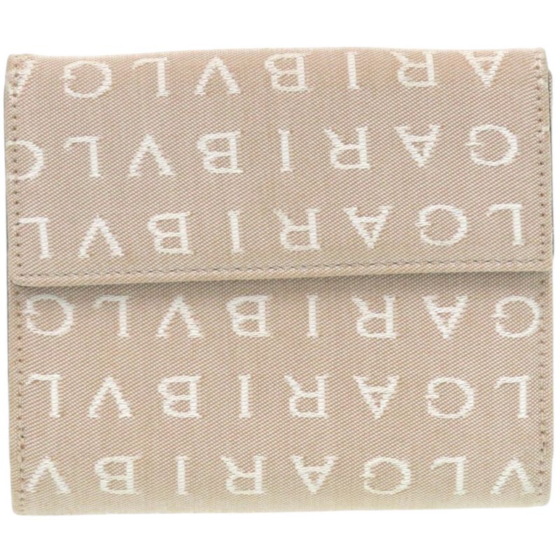 Bvlgari Logomania Canvas Leather Silver Hardware Beige Bifold Wallet 0445