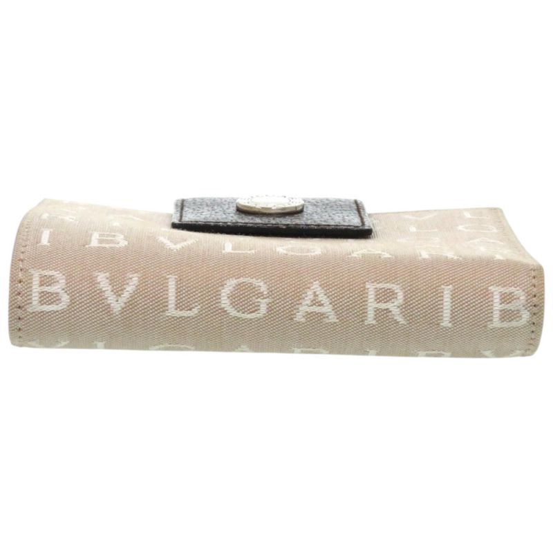 Bvlgari Logomania Canvas Leather Silver Hardware Beige Bifold Wallet 0445
