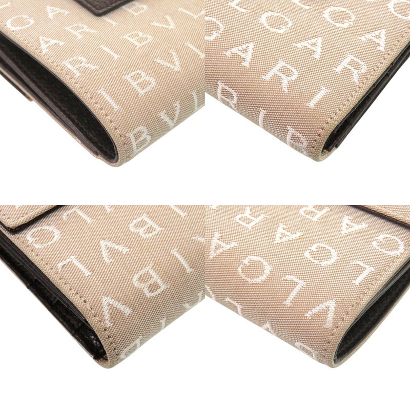 Bvlgari Logomania Canvas Leather Silver Hardware Beige Bifold Wallet 0445