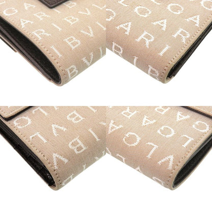 Bvlgari Logomania Canvas Leather Silver Hardware Beige Bifold Wallet 0445
