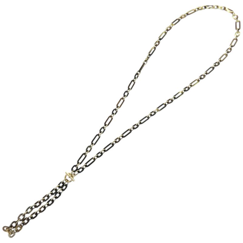 Hermes Resille Buffalo Horn GP Black Long Necklace 0252 Hermes