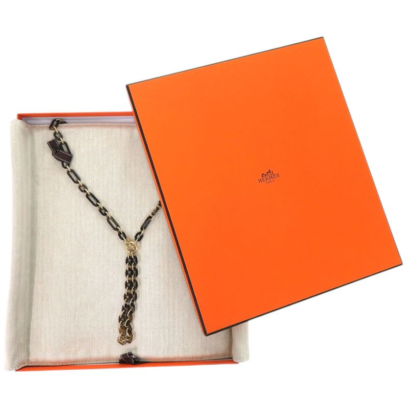 Hermes Resille Buffalo Horn GP Black Long Necklace 0252 Hermes