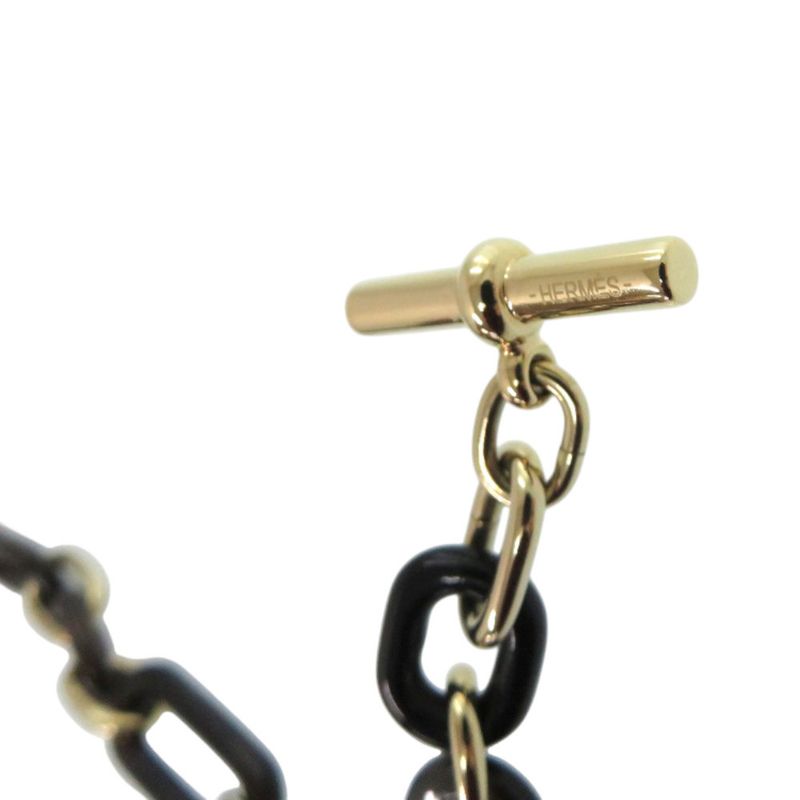 Hermes Resille Buffalo Horn GP Black Long Necklace 0252 Hermes