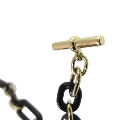 Hermes Resille Buffalo Horn GP Black Long Necklace 0252 Hermes