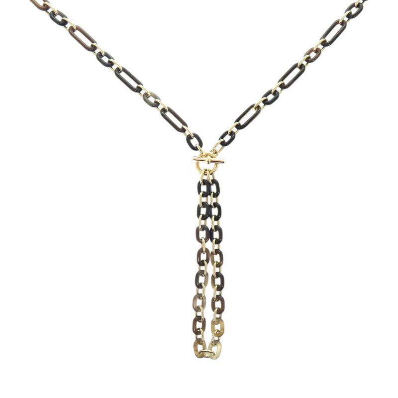 Hermes Resille Buffalo Horn GP Black Long Necklace 0252 Hermes