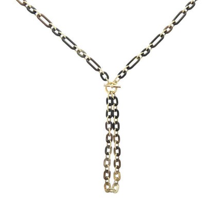 Hermes Resille Buffalo Horn GP Black Long Necklace 0252 Hermes