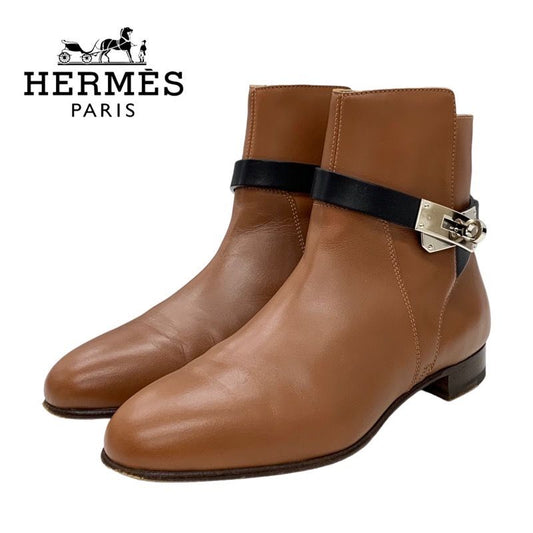 Hermes Neo Boots Short Boots Shoes Leather Brown Black Brown Kelly Hardware