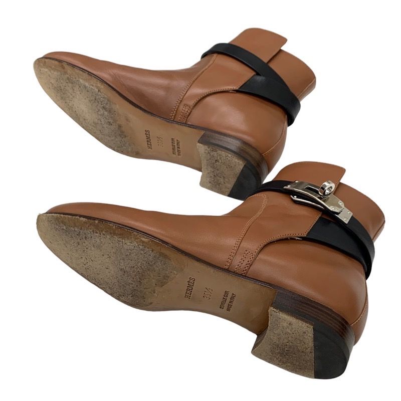 Hermes Neo Boots Short Boots Shoes Leather Brown Black Brown Kelly Hardware