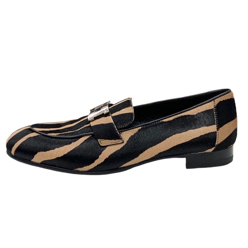 Hermes Paris Loafers Flat Shoes Moccasins Shoes Zebra Hhardware Haraco Brown