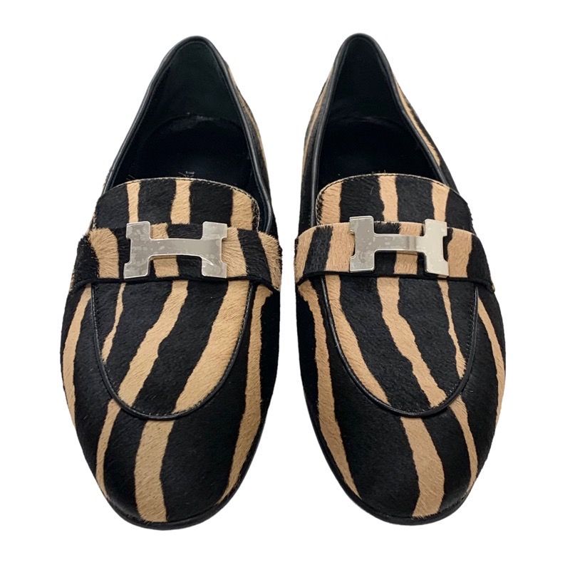 Hermes Paris Loafers Flat Shoes Moccasins Shoes Zebra Hhardware Haraco Brown