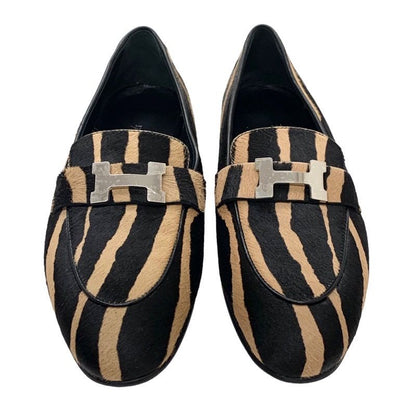 Hermes Paris Loafers Flat Shoes Moccasins Shoes Zebra Hhardware Haraco Brown