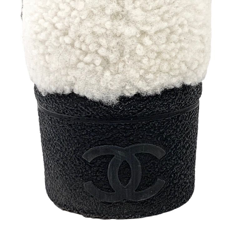 Chanel Boots Short Boots Shoes Shearling White Black Boa Here Mark Logo