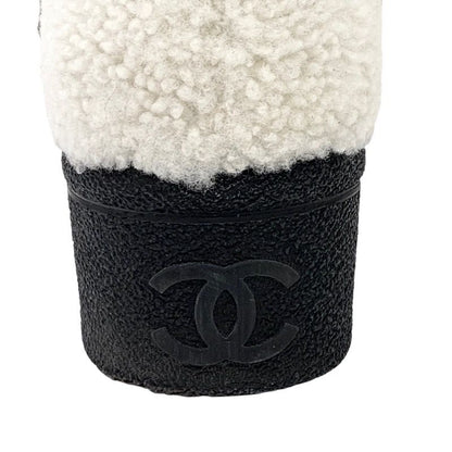 Chanel Boots Short Boots Shoes Shearling White Black Boa Here Mark Logo