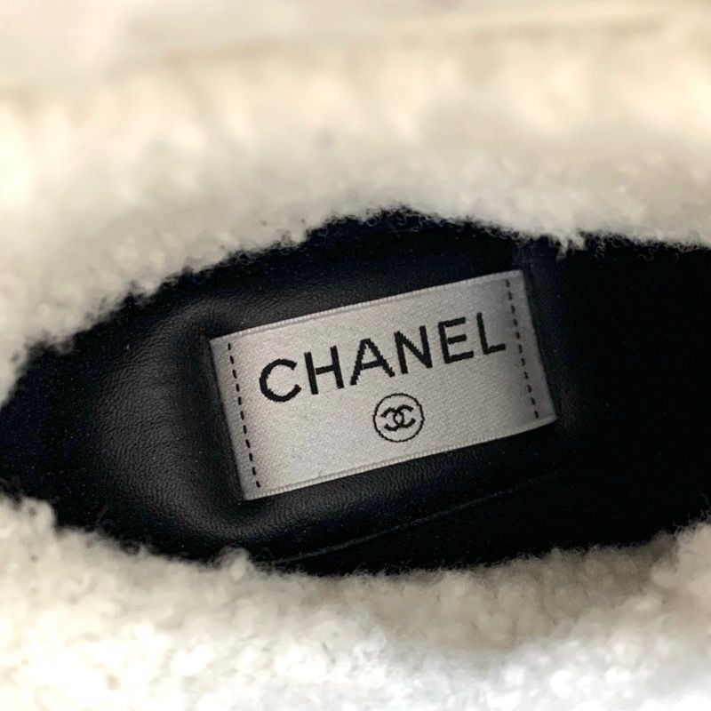 Chanel Boots Short Boots Shoes Shearling White Black Boa Here Mark Logo