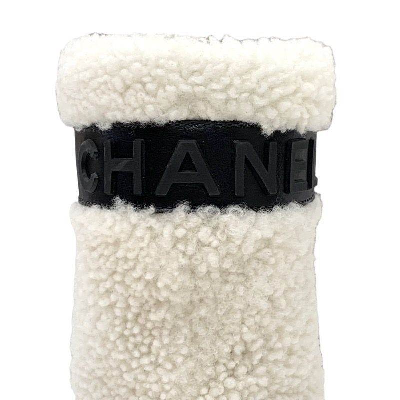 Chanel Boots Short Boots Shoes Shearling White Black Boa Here Mark Logo