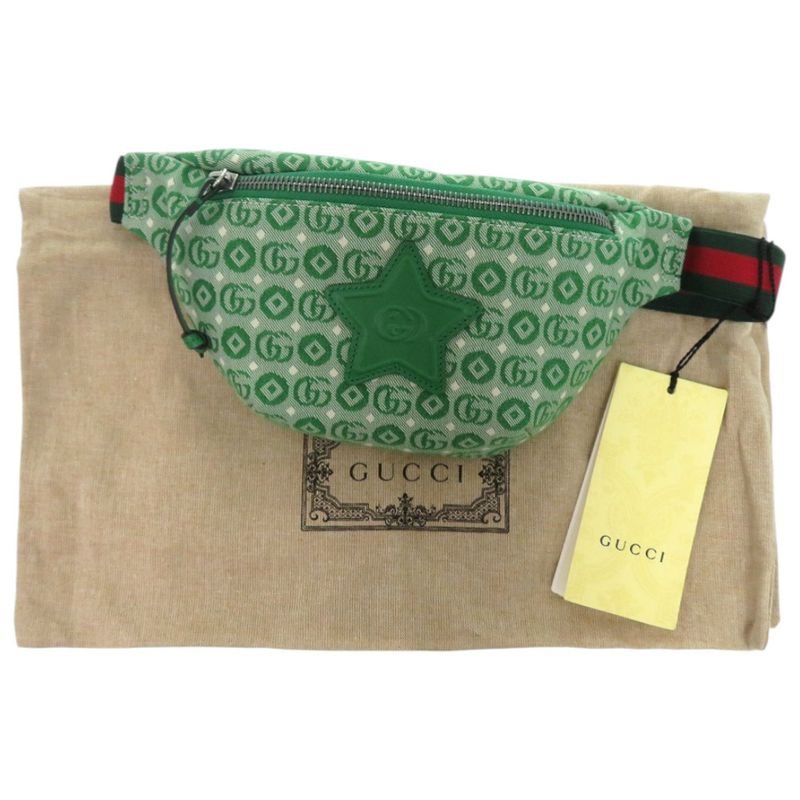 Unused Gucci Children's Waist Pouch Star 502095 527066 Canvas Leather Green