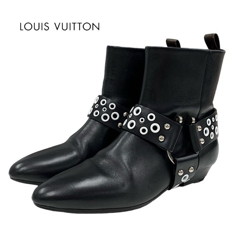 Louis Vuitton Rhapsody Line Boots Short Boots Shoes Leather Black White Hole