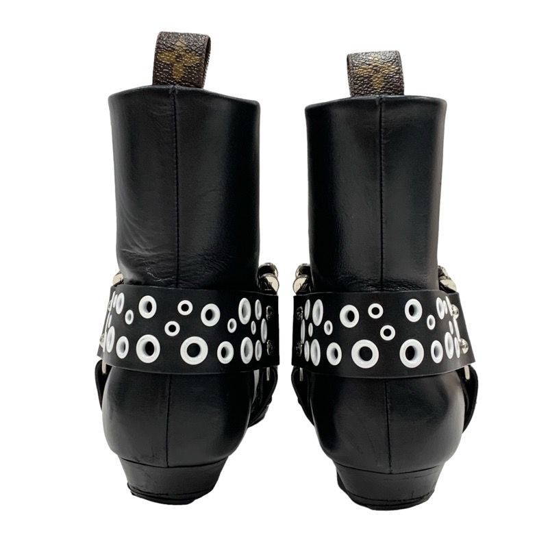 Louis Vuitton Rhapsody Line Boots Short Boots Shoes Leather Black White Hole
