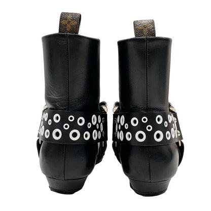 Louis Vuitton Rhapsody Line Boots Short Boots Shoes Leather Black White Hole