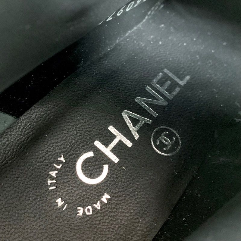 Chanel Boots Short Boots Shoes Check Lace Up Fabric Leather Black