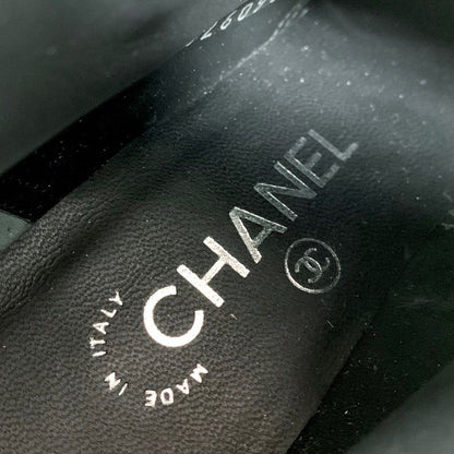 Chanel Boots Short Boots Shoes Check Lace Up Fabric Leather Black