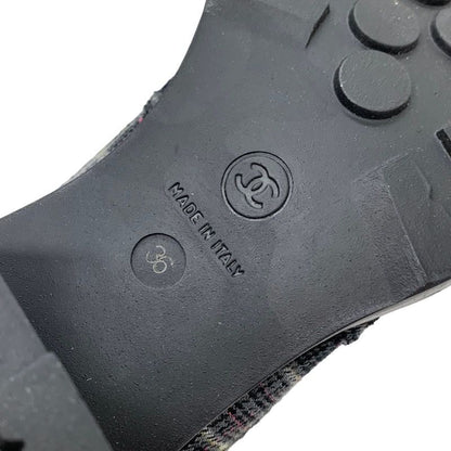 Chanel Boots Short Boots Shoes Check Lace Up Fabric Leather Black