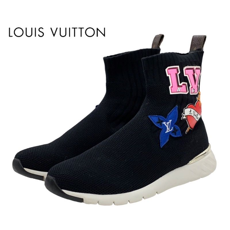 Louis Vuitton Black Heart Line Sneakers Shoes Black Socks Sneakers Patch Knit
