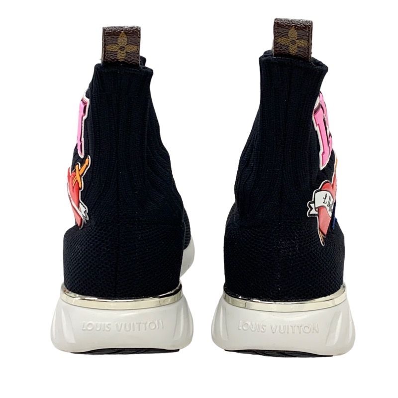 Louis Vuitton Black Heart Line Sneakers Shoes Black Socks Sneakers Patch Knit
