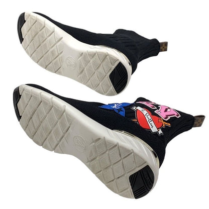 Louis Vuitton Black Heart Line Sneakers Shoes Black Socks Sneakers Patch Knit