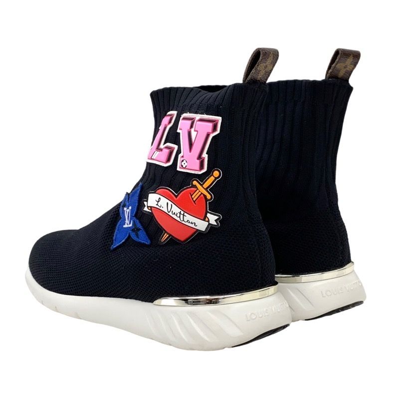 Louis Vuitton Black Heart Line Sneakers Shoes Black Socks Sneakers Patch Knit