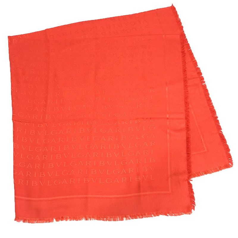 Bvlgari Logomania Shawl Silk Wool Orange Unused New Old Item Aq12336