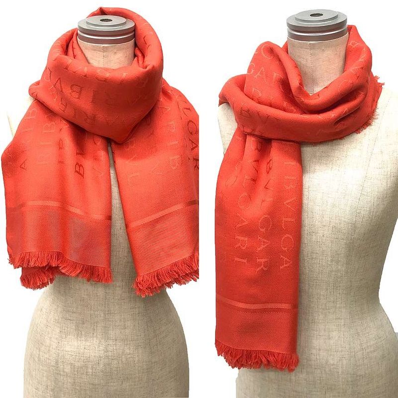 Bvlgari Logomania Shawl Silk Wool Orange Unused New Old Item Aq12336