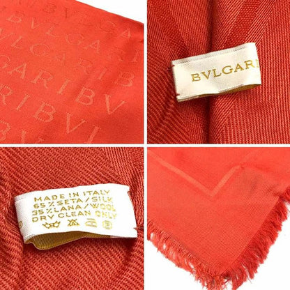 Bvlgari Logomania Shawl Silk Wool Orange Unused New Old Item Aq12336
