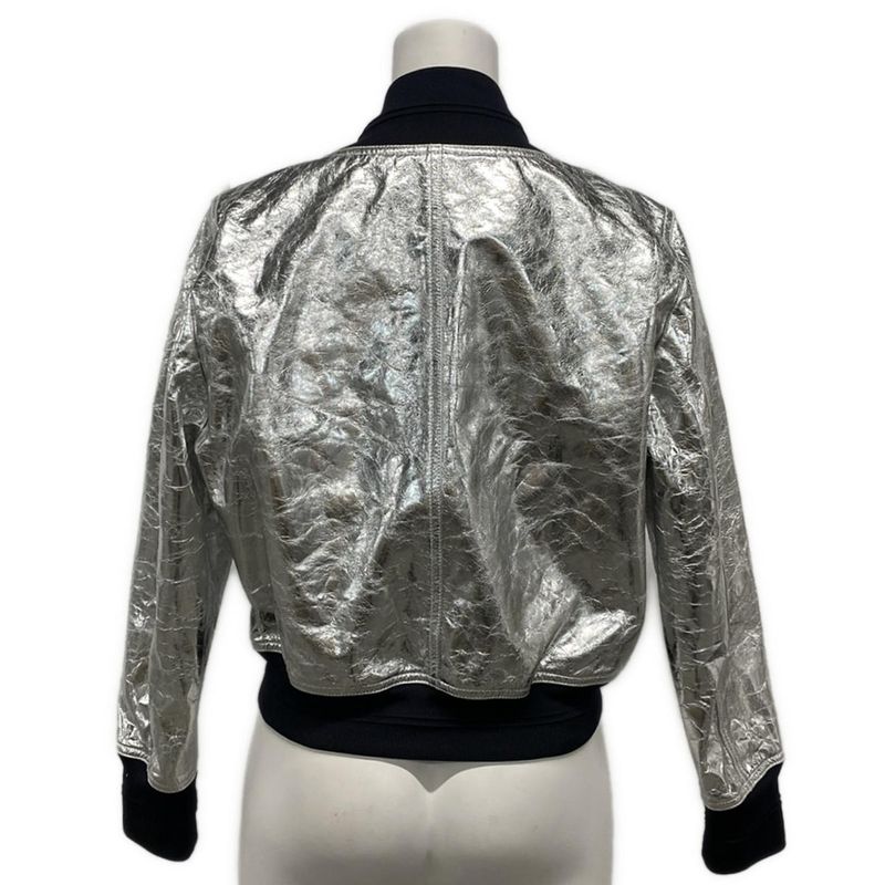 Chanel Blouson Size 38 M Women's - P53732 Silver X Navy Lambskin 2016 Spring