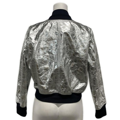 Chanel Blouson Size 38 M Women's - P53732 Silver X Navy Lambskin 2016 Spring