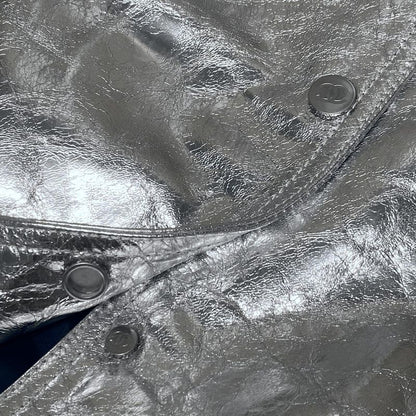 Chanel Blouson Size 38 M Women's - P53732 Silver X Navy Lambskin 2016 Spring