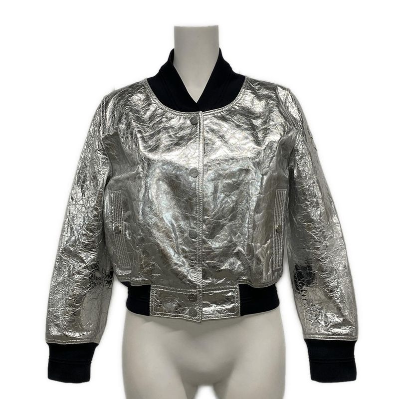 Chanel Blouson Size 38 M Women's - P53732 Silver X Navy Lambskin 2016 Spring