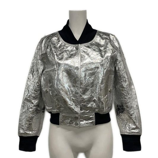 Chanel Blouson Size 38 M Women's - P53732 Silver X Navy Lambskin 2016 Spring