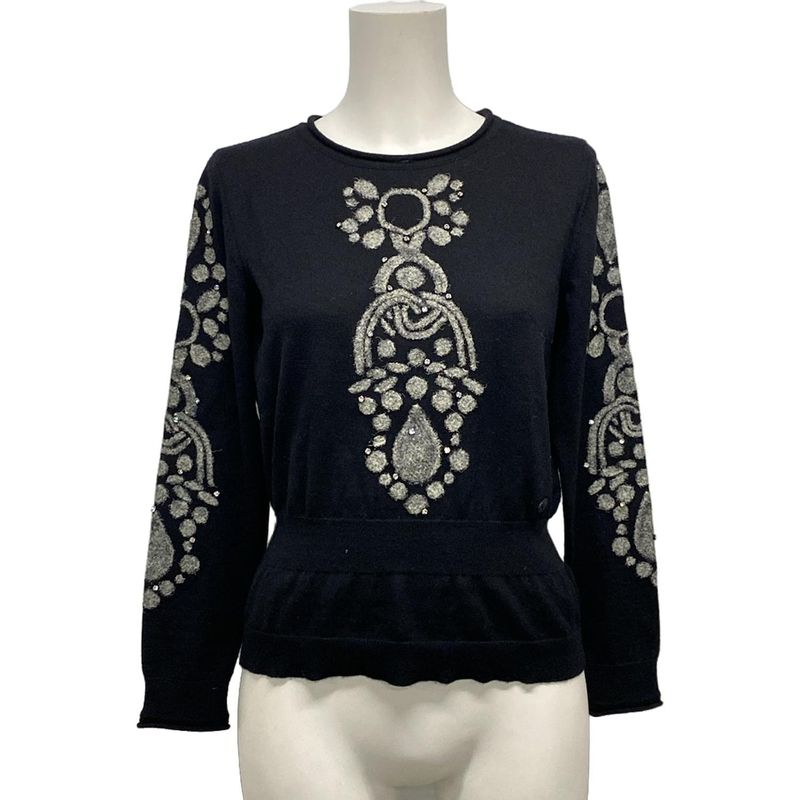 Chanel Long Sleeve Sweater Size 38 M Women's - P31443 Black X Gray Cashmere