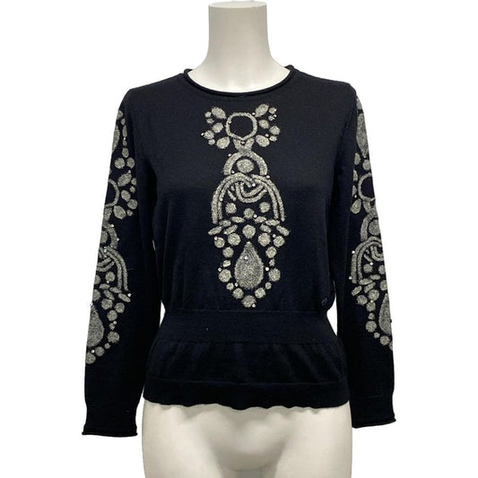 Chanel Long Sleeve Sweater Size 38 M Women's - P31443 Black X Gray Cashmere